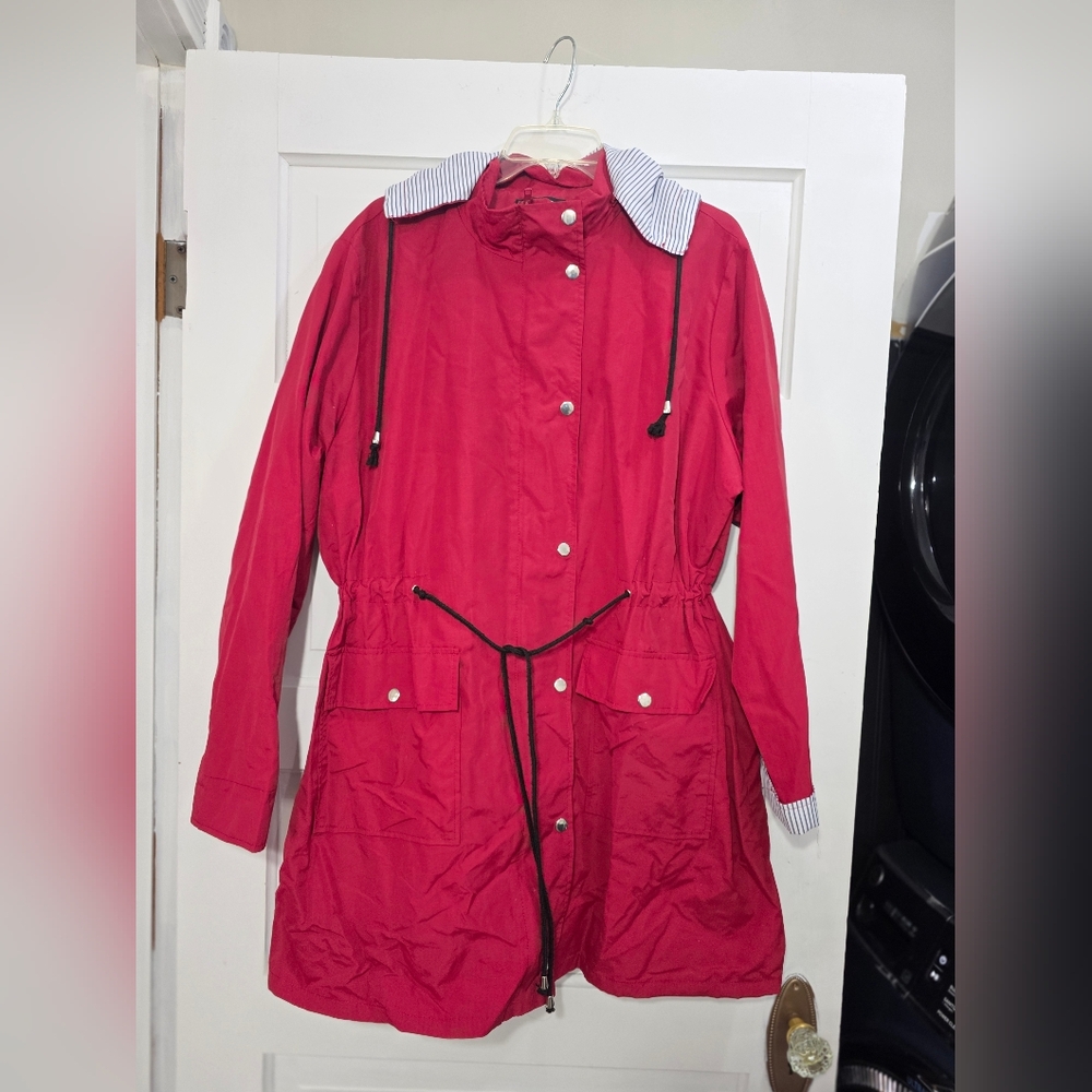 Source Unknown Red Utility Jacket With Striped Co… - image 1